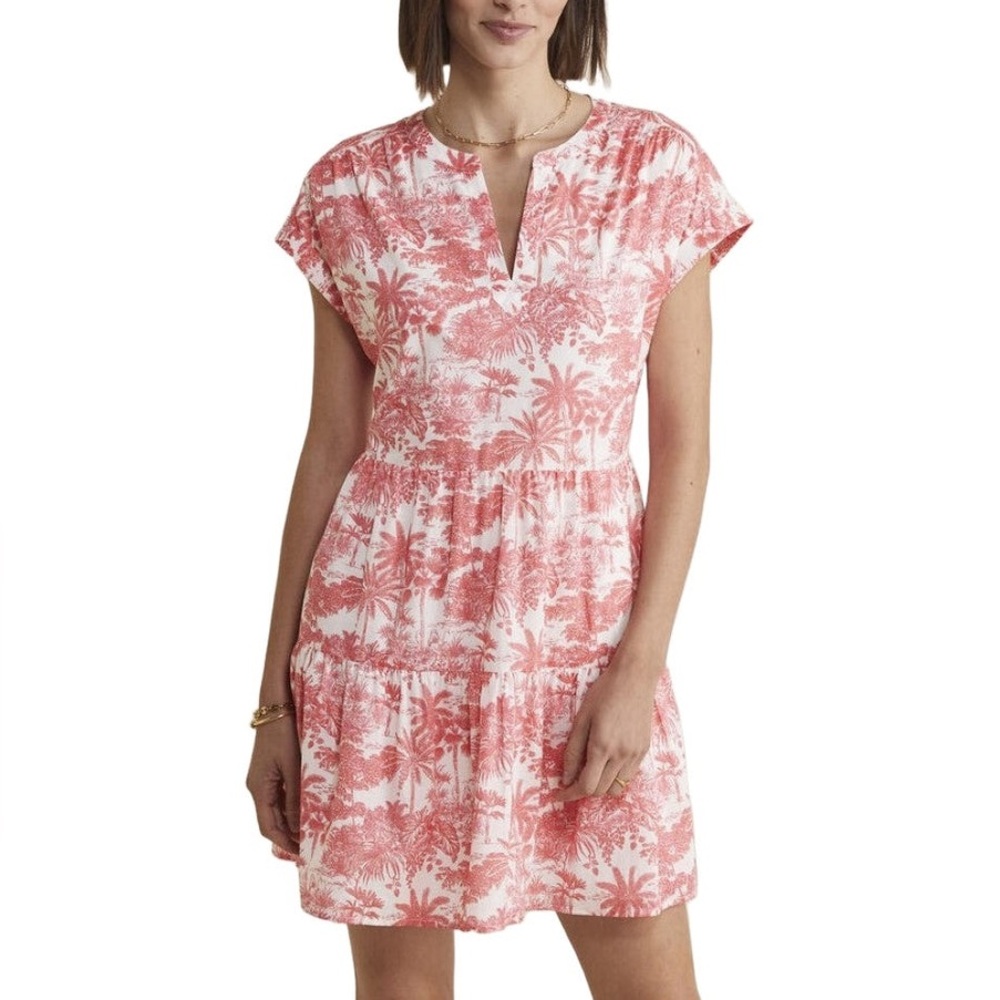 Vineyard Vines Women's Printed Tiered Cover Up Tropical print mini Dress, Sz M